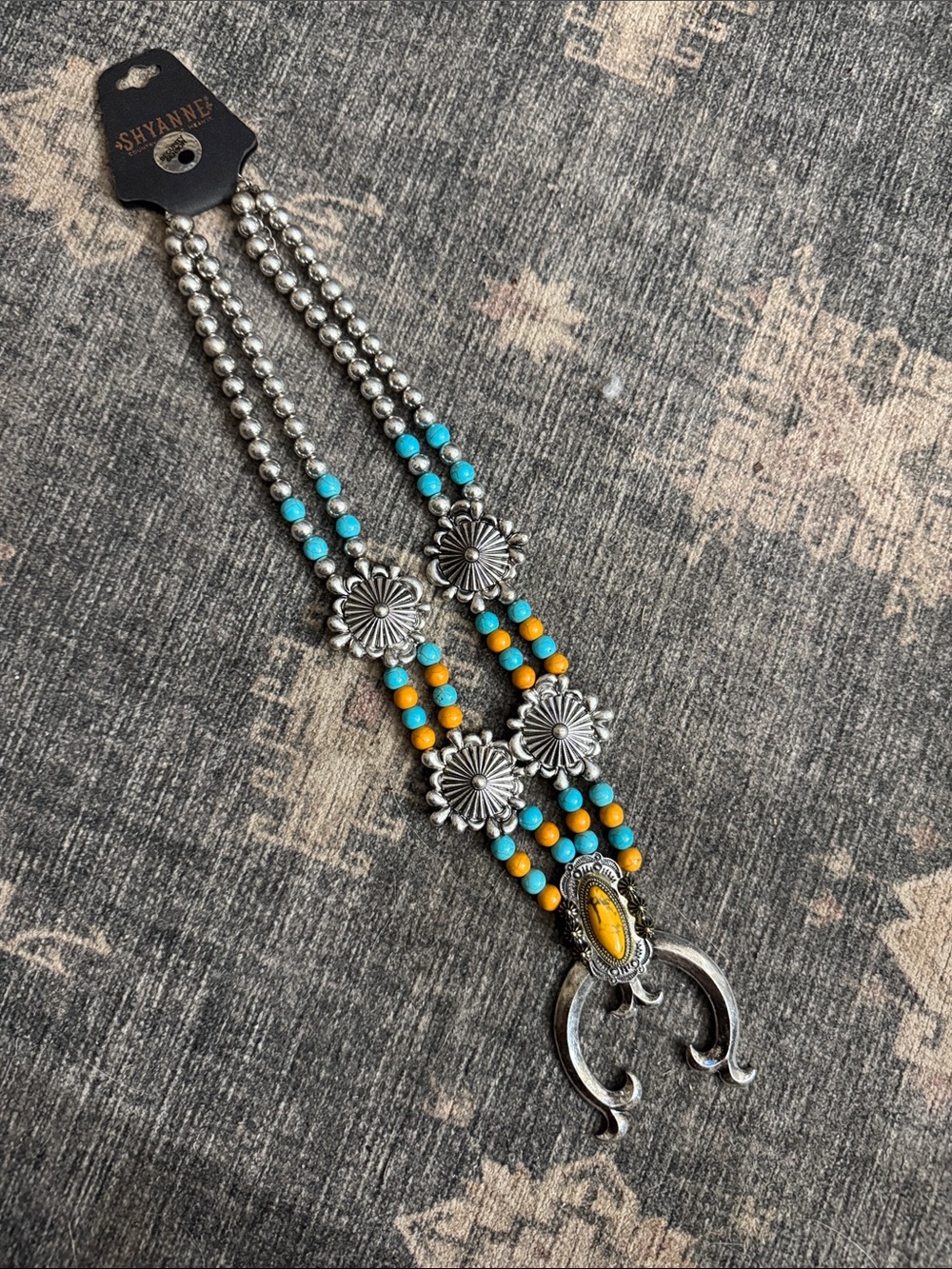 Shyanne Turquoise & Yellow Beaded Western Squash Blossom Necklace
